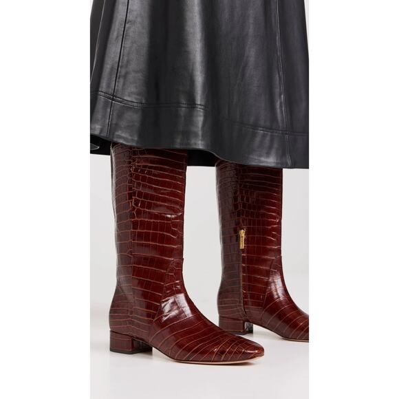 Veronica Beard Cecile Croc-embossed tall brown leather boots size 11 Wide Calf - Picture 1 of 7